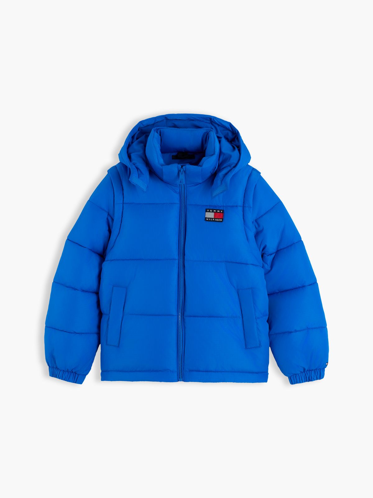Kids' Classic Badge Logo Hooded Puffer — Vibrant Blue
