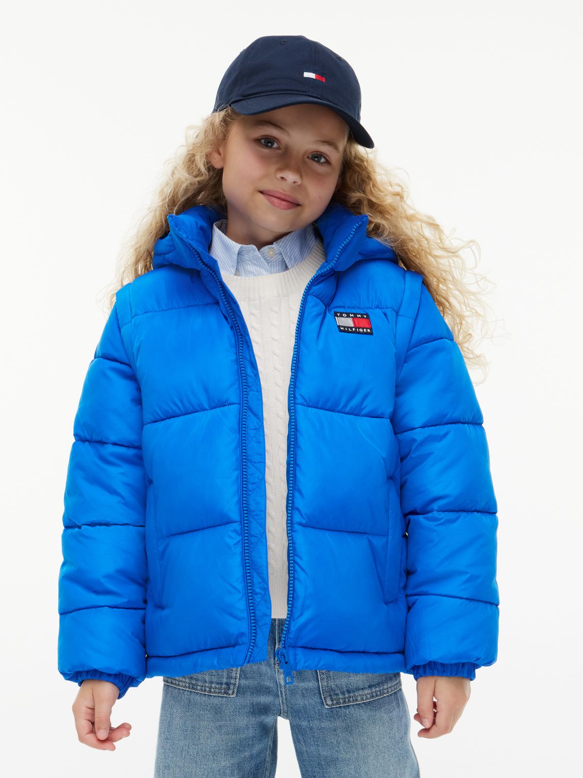 Kids' Classic Badge Logo Hooded Puffer — Vibrant Blue