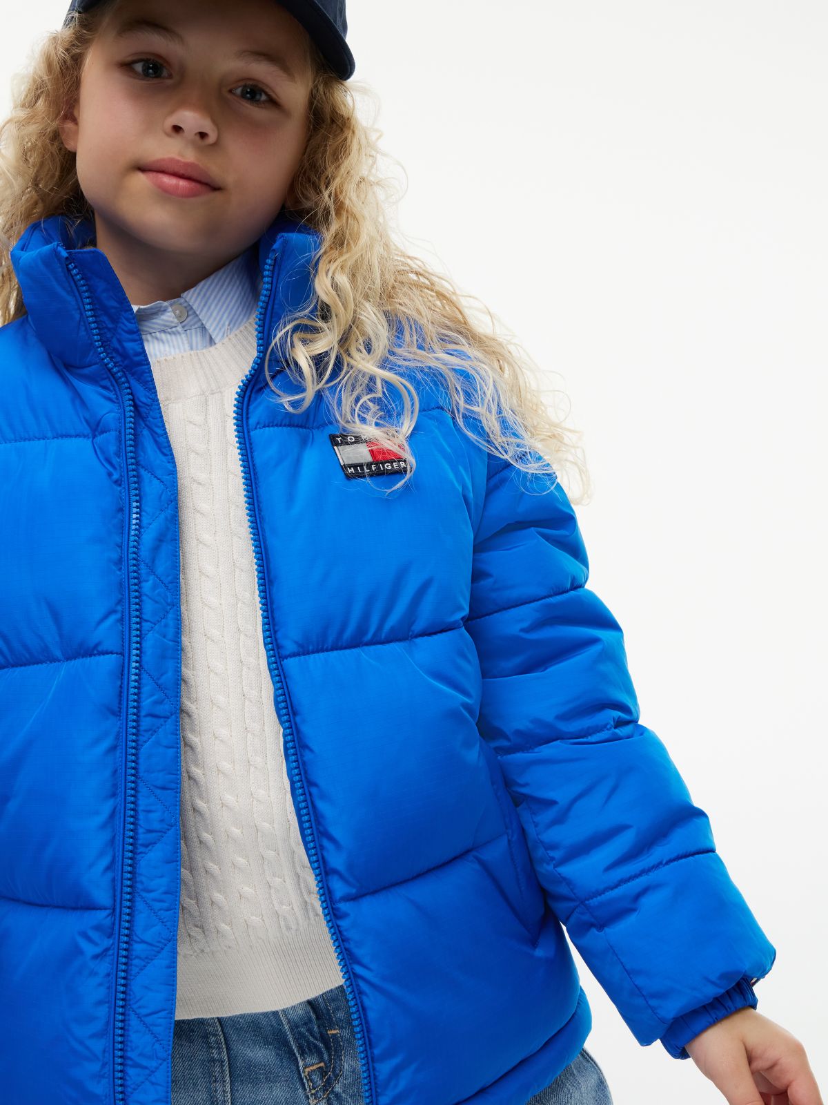 Kids' Classic Badge Logo Hooded Puffer — Vibrant Blue