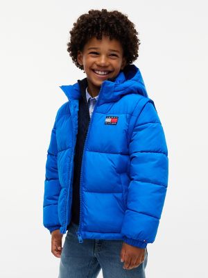 Kids' Classic Badge Logo Hooded Puffer, Vibrant Blue