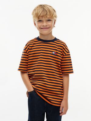 Tommy Hilfiger Kids' Badge Logo T-Shirt - Orange Stripe - 7