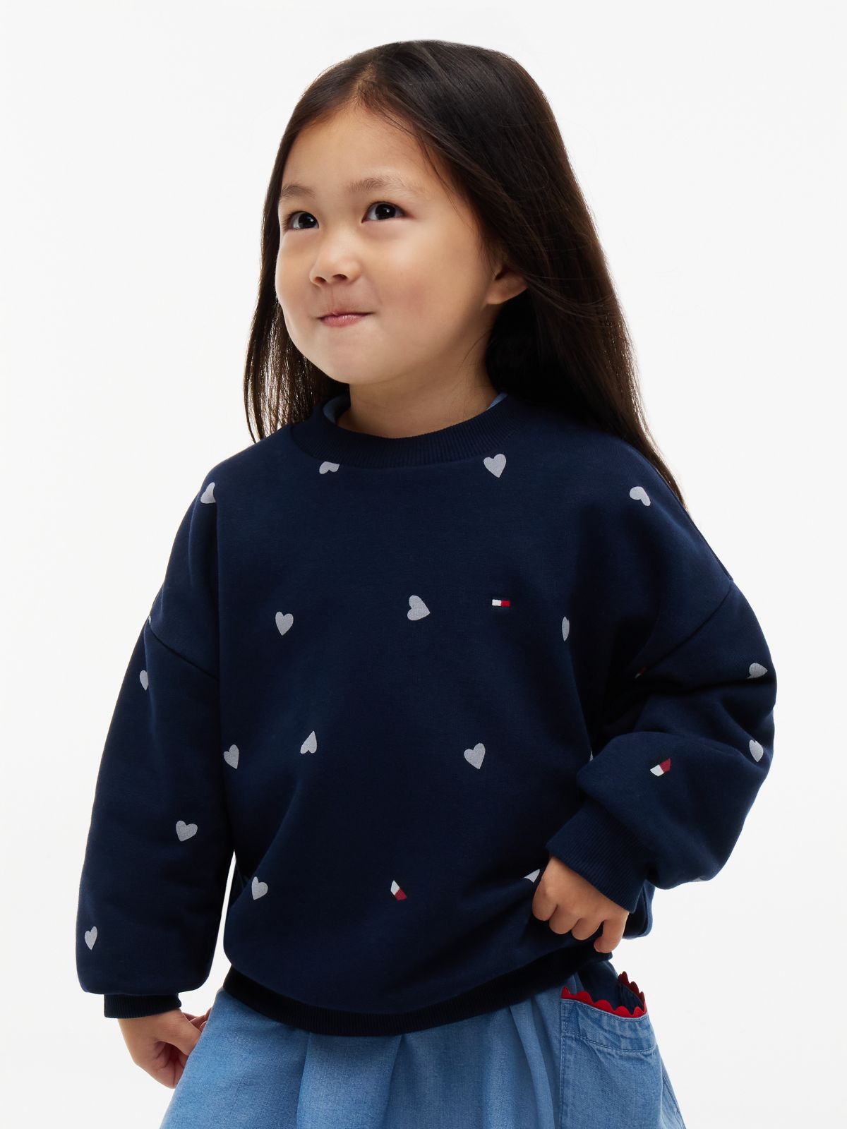 Kids' Tommy Logo Crewneck Sweatshirt — Dark Blue Heart