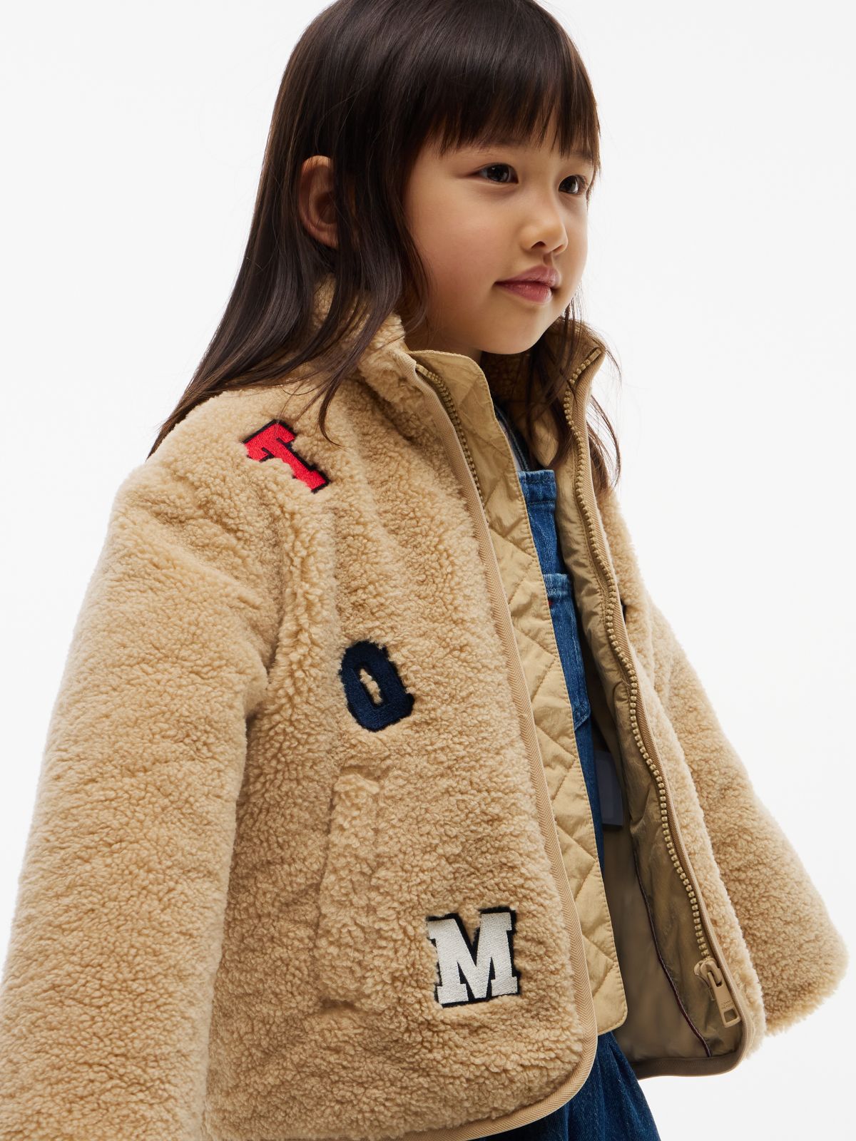 Kids' Tommy Logo Teddy Fleece Jacket — Gentle Gold