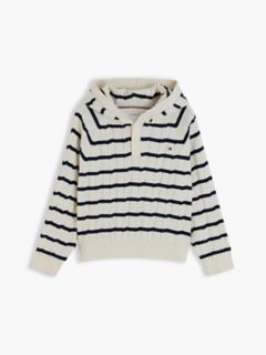 Kids' Hooded Cable Knit Sweater — Ivory Petal Stripe 9