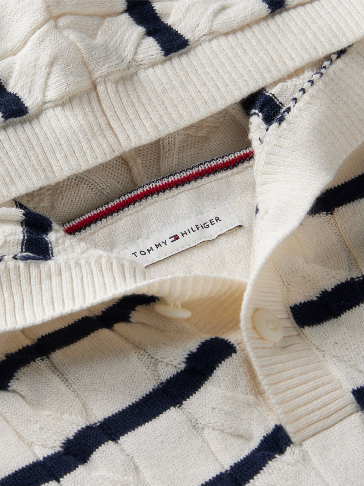Kids' Hooded Cable Knit Sweater — Ivory Petal Stripe