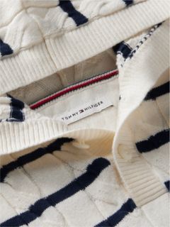 Kids' Hooded Cable Knit Sweater — Ivory Petal Stripe 10