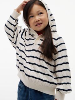 Kids' Hooded Cable Knit Sweater — Ivory Petal Stripe 6