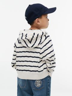 Kids' Hooded Cable Knit Sweater — Ivory Petal Stripe 7