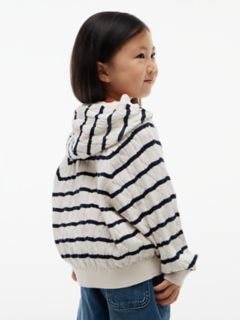 Kids' Hooded Cable Knit Sweater — Ivory Petal Stripe 8