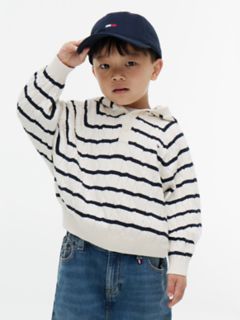 Kids' Hooded Cable Knit Sweater — Ivory Petal Stripe 1