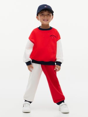 Kids' Plaid Logo Sweatshirt & Pant Set, Red Glare