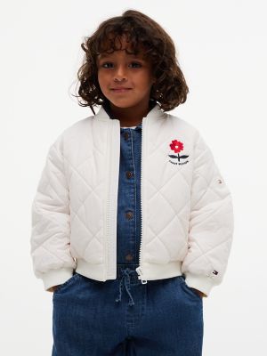 Kids' Floral Logo Quilted Bomber Jacket, Ivory