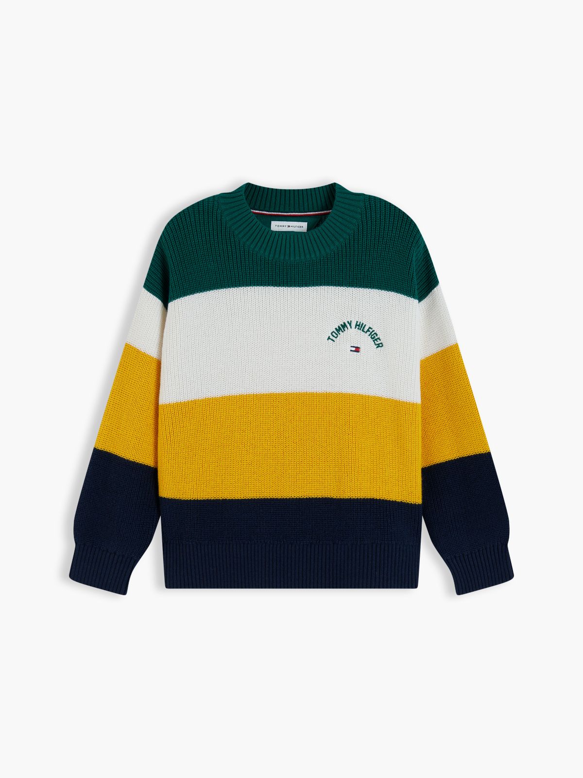 Kids' Hilfiger Logo Striped Sweater — Rural Green Colblock