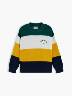 Kids' Hilfiger Logo Striped Sweater — Rural Green Colblock 9