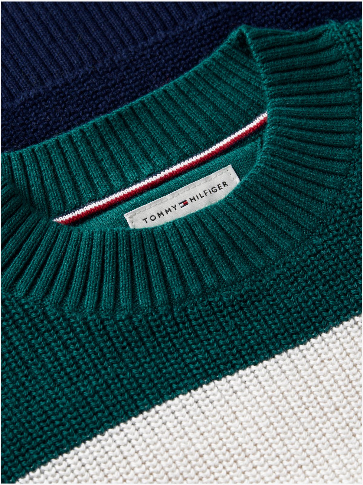 Kids' Hilfiger Logo Striped Sweater — Rural Green Colblock