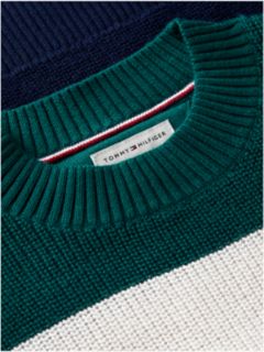Kids' Hilfiger Logo Striped Sweater — Rural Green Colblock 10