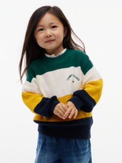 Kids' Hilfiger Logo Striped Sweater — Rural Green Colblock 2