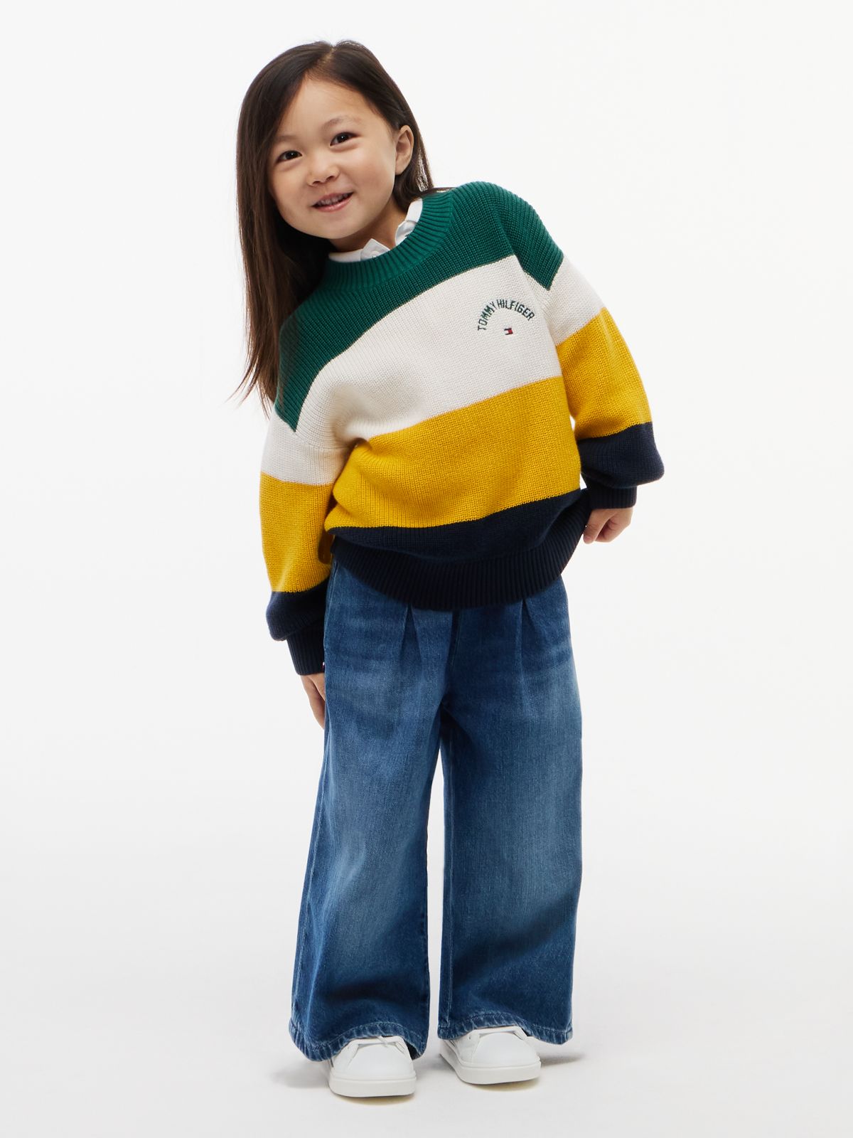 Kids' Hilfiger Logo Striped Sweater — Rural Green Colblock
