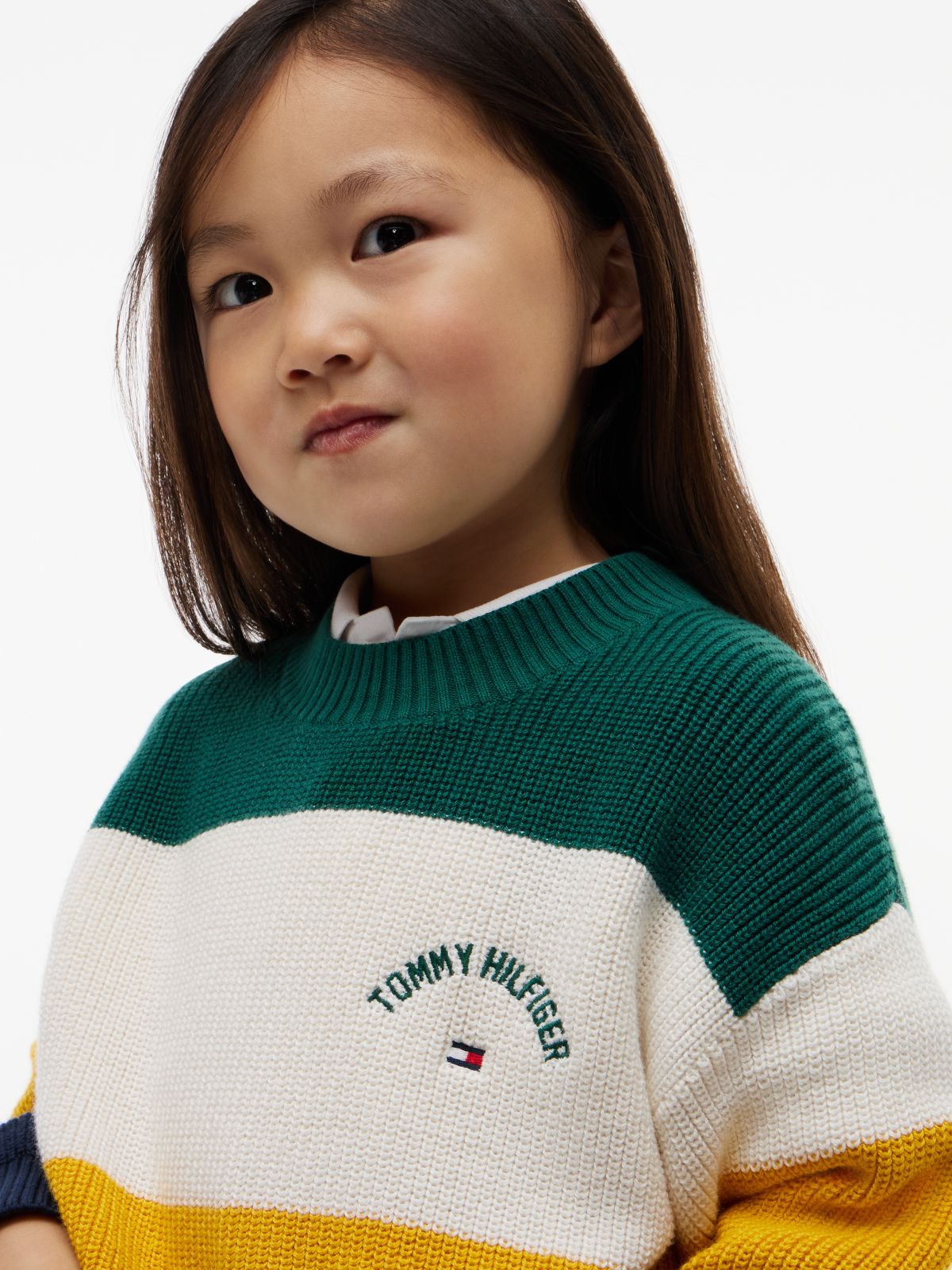 Kids' Hilfiger Logo Striped Sweater — Rural Green Colblock