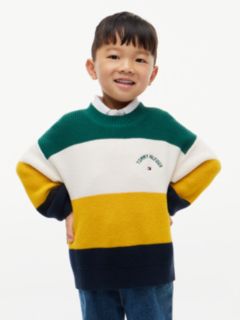 Kids' Hilfiger Logo Striped Sweater — Rural Green Colblock 1