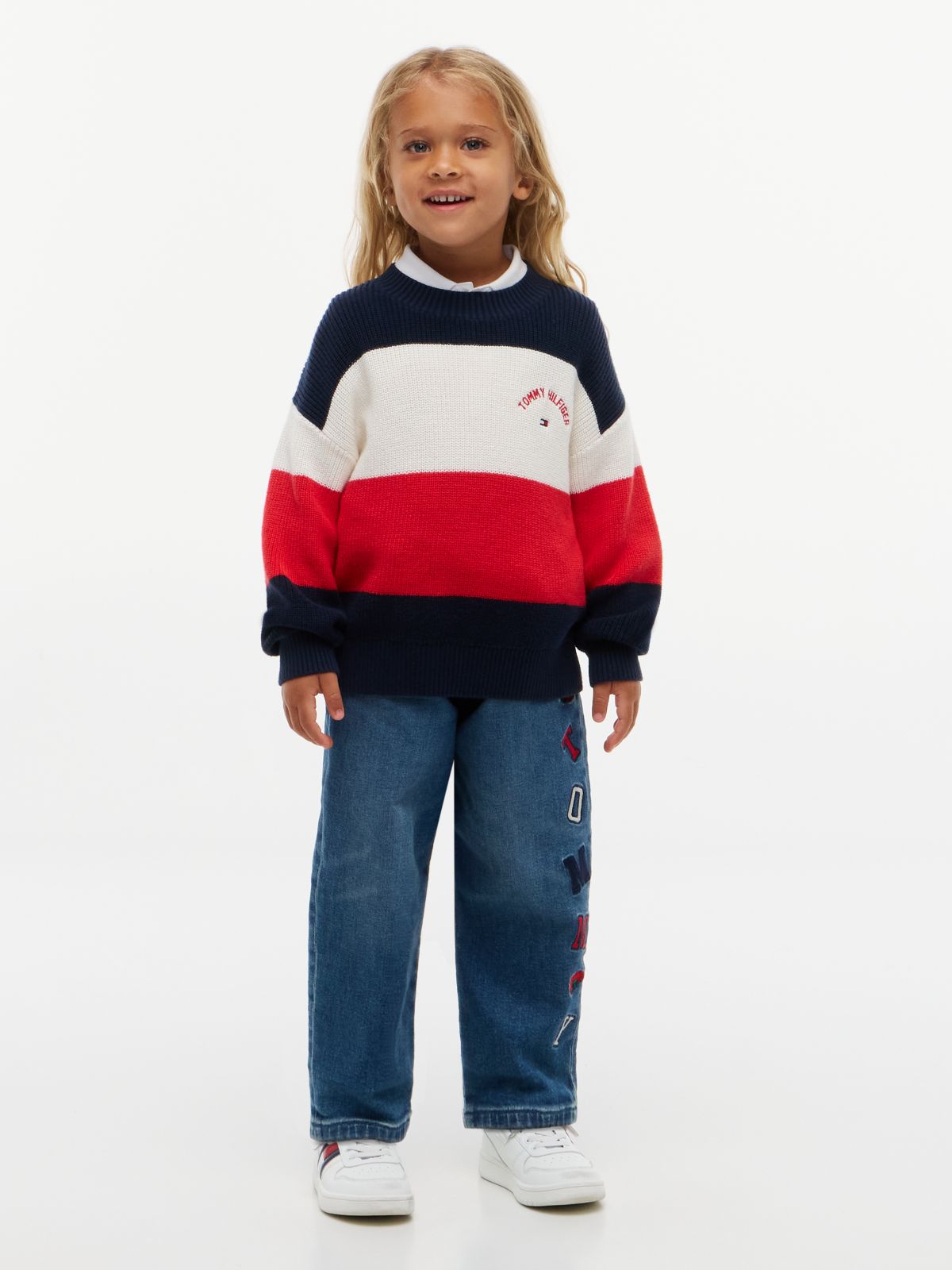 Kids' Hilfiger Logo Striped Sweater — Red Glare Colblock