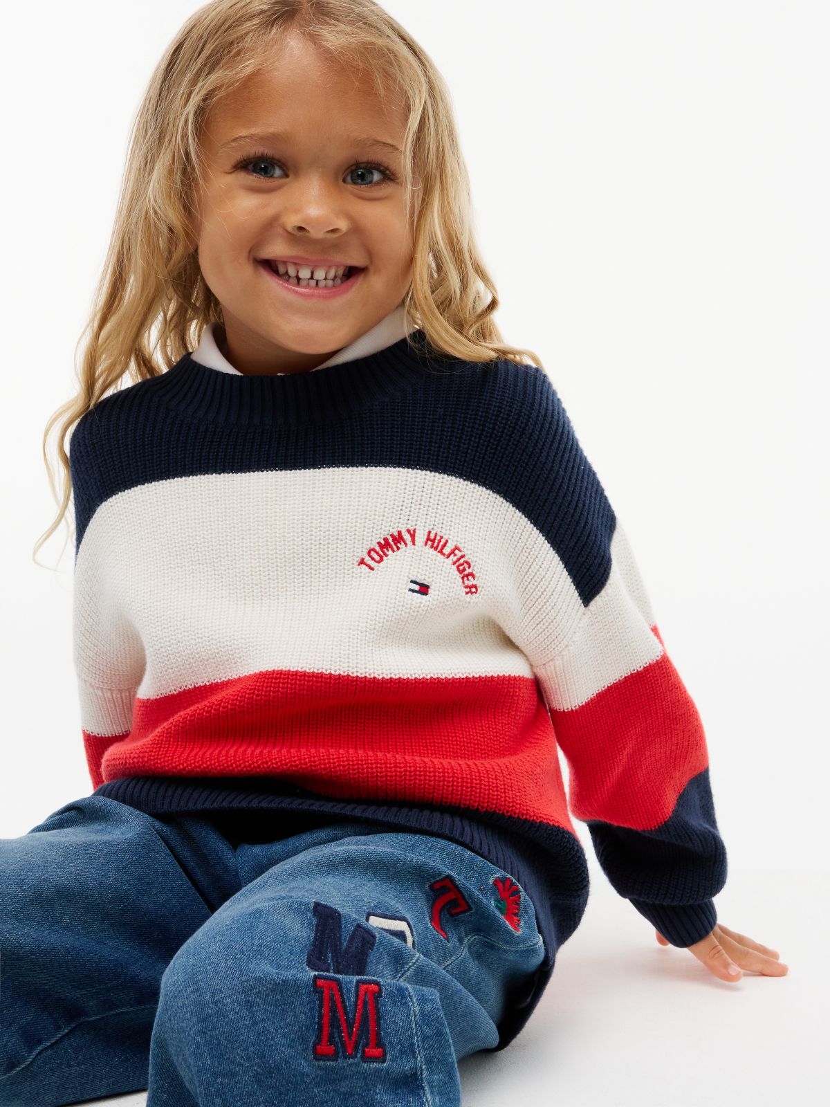 Kids' Hilfiger Logo Striped Sweater — Red Glare Colblock