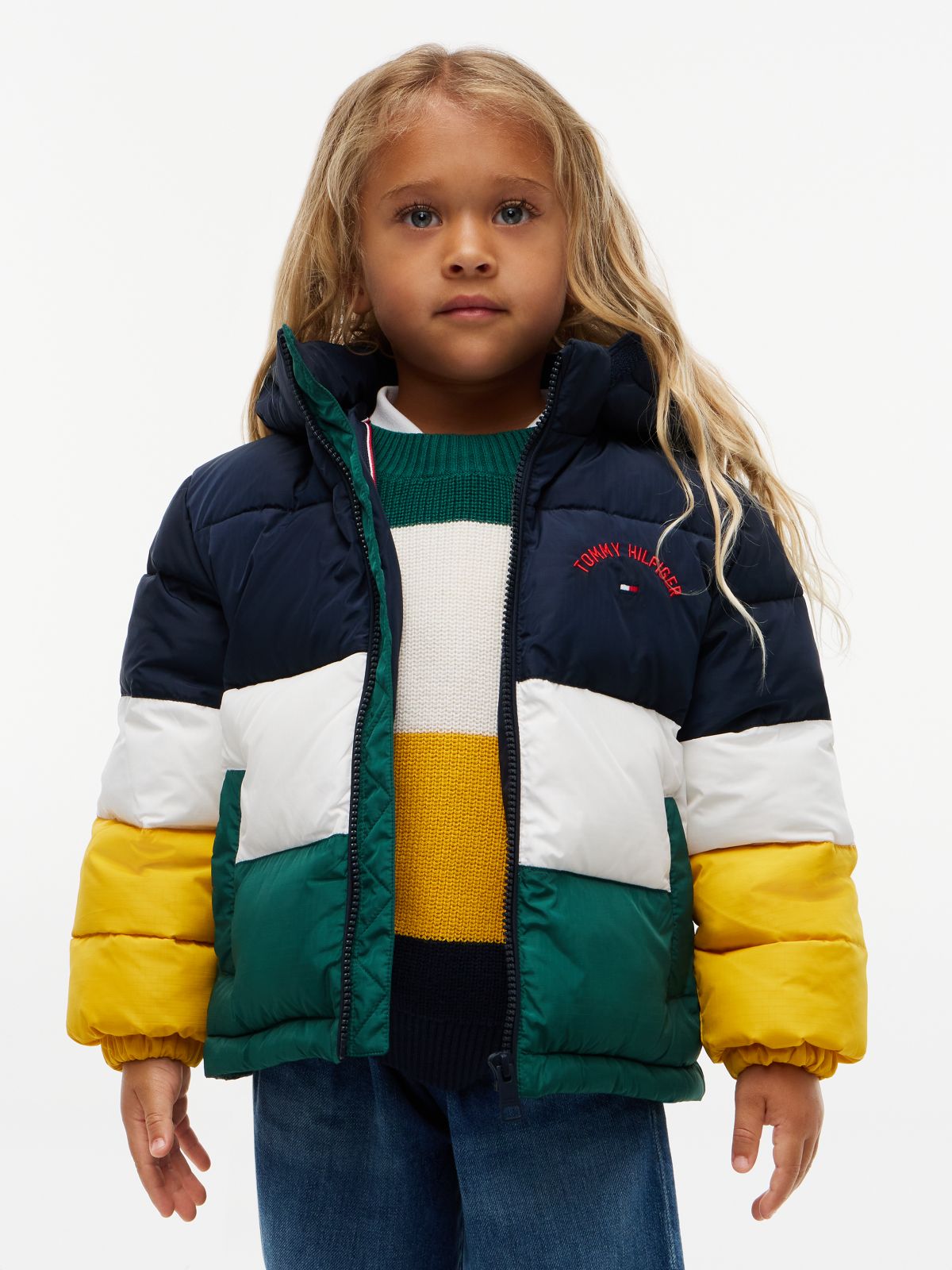 Kids' Colorblock Water-Resistant Puffer — Dark Blue Colblock