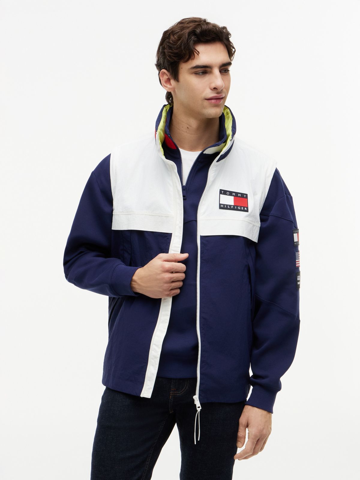 Tommy x US SailGP Team Convertible Jacket — Ecru/Navy