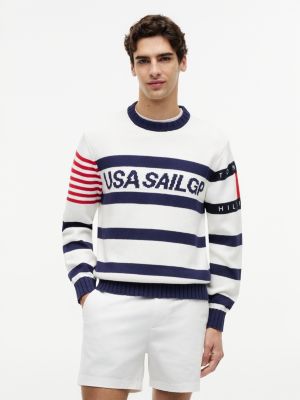 Tommy x US SailGP Team Striped Sweater, Ecru/Navy