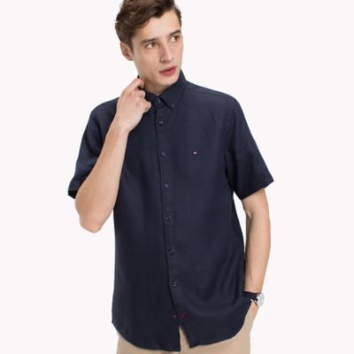 tommy hilfiger linen short sleeve shirt