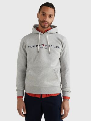 Embroidered Tommy Logo Hoodie, Cloud Heather