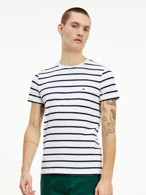Slim Fit Premium Stretch Stripe T-Shirt, White / Navy
