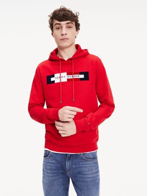 tommy hilfiger red hoodie with flags