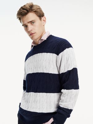 Block Stripe Cable Knit Sweater | Tommy 