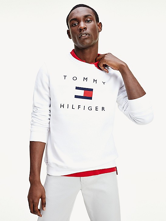 $0 Free Ship Tommy Hilfiger Men's Long Sleeve Classic Fit Tommy Flag Sweater 