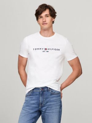 Embroidered Tommy Logo Slim Fit T-Shirt, Snow White
