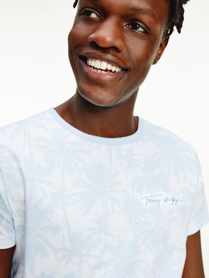 Tommy Hilfiger Men's Organic Cotton Palm Print T-Shirt White/Light Blue - XXXL