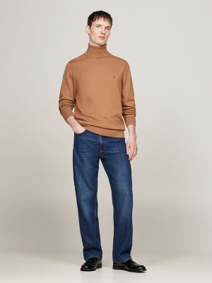 Cotton Cashmere Blend Turtleneck Sweater, Safari Canvas