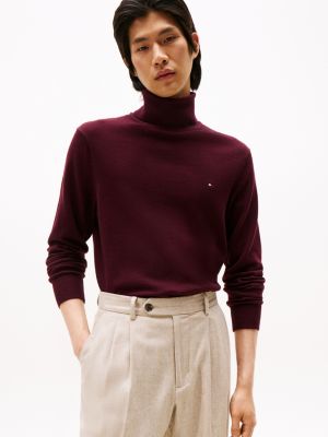 Cotton-Cashmere Blend Turtleneck Sweater, Deep Burgundy