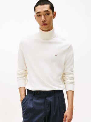 Cotton-Cashmere Blend Turtleneck Sweater, Ivory Petal