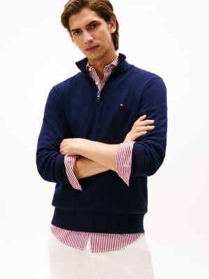 Cotton Cashmere Quarter-Zip Sweater, Navy