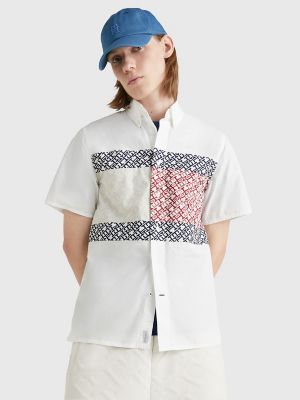 Regular Fit Monogram Flag Poplin Shirt, Optic White / Multi