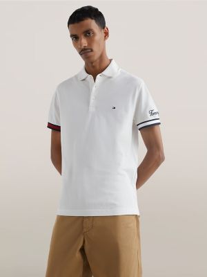 Slim Fit Flag Cuff Polo, Weathered White