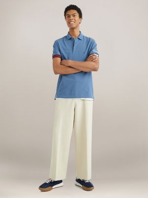 Slim Fit Flag Cuff Polo, Blue Coast