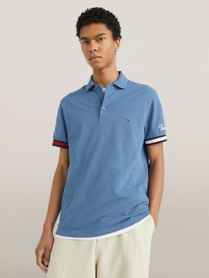 Slim Fit Flag Cuff Polo, Blue Coast