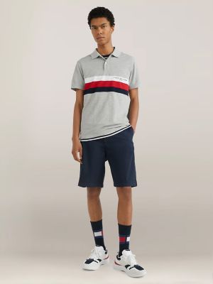 Slim Fit Tommy Stripe Polo, Light Grey Heather