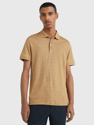 Slim Fit Solid Linen Polo, Countryside Khaki