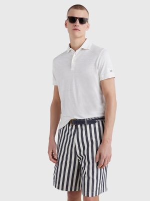 Slim Fit Solid Linen Polo, Ivory