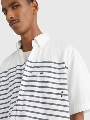 Tommy Hilfiger Men's Oversized Breton Stripe Poplin Shirt - White - L