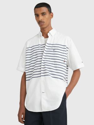 Tommy Hilfiger Men's Oversized Breton Stripe Poplin Shirt - White - L